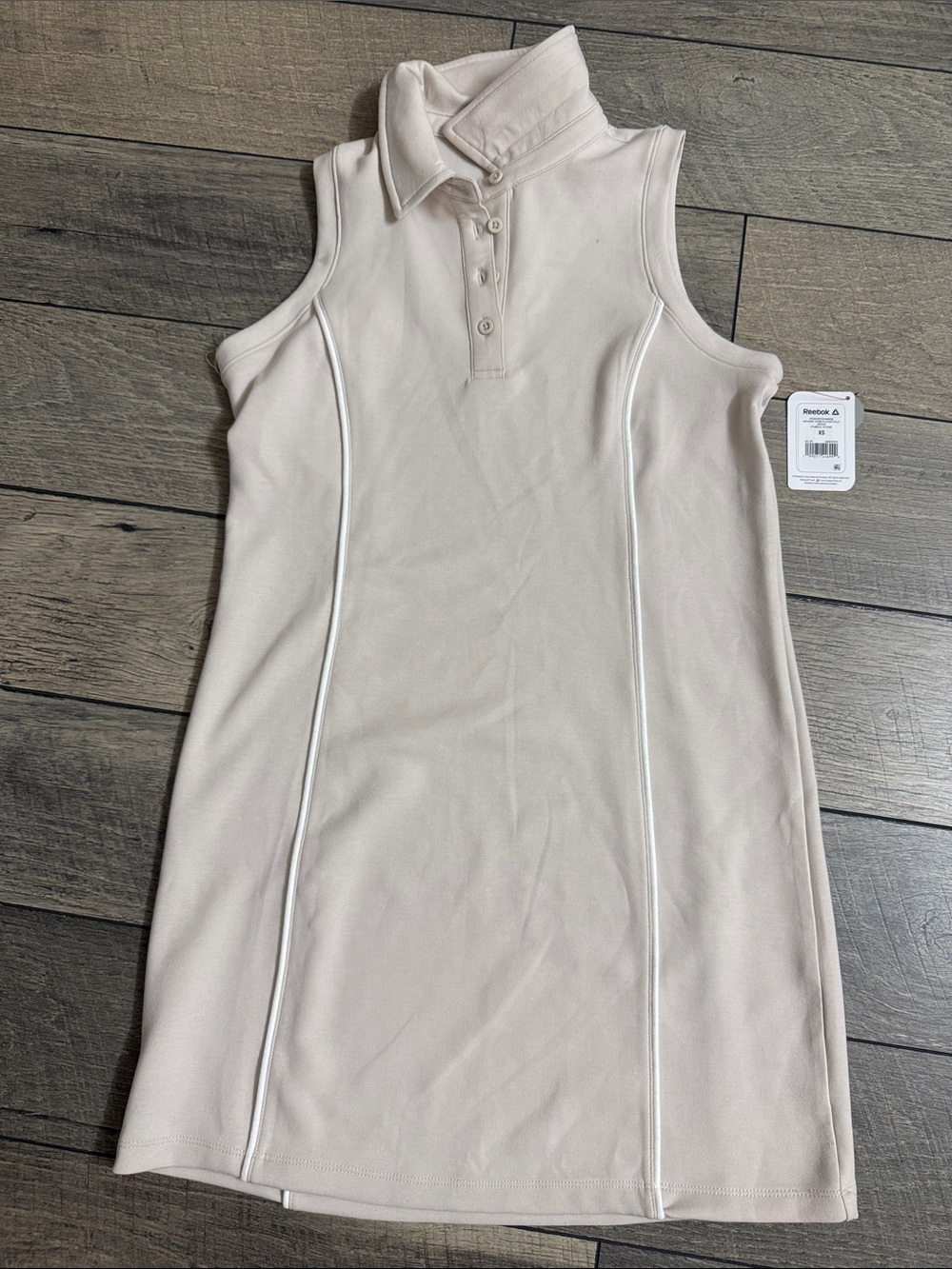 Reebok Sleeveless Polo Dress in Pale Beige with White Piping